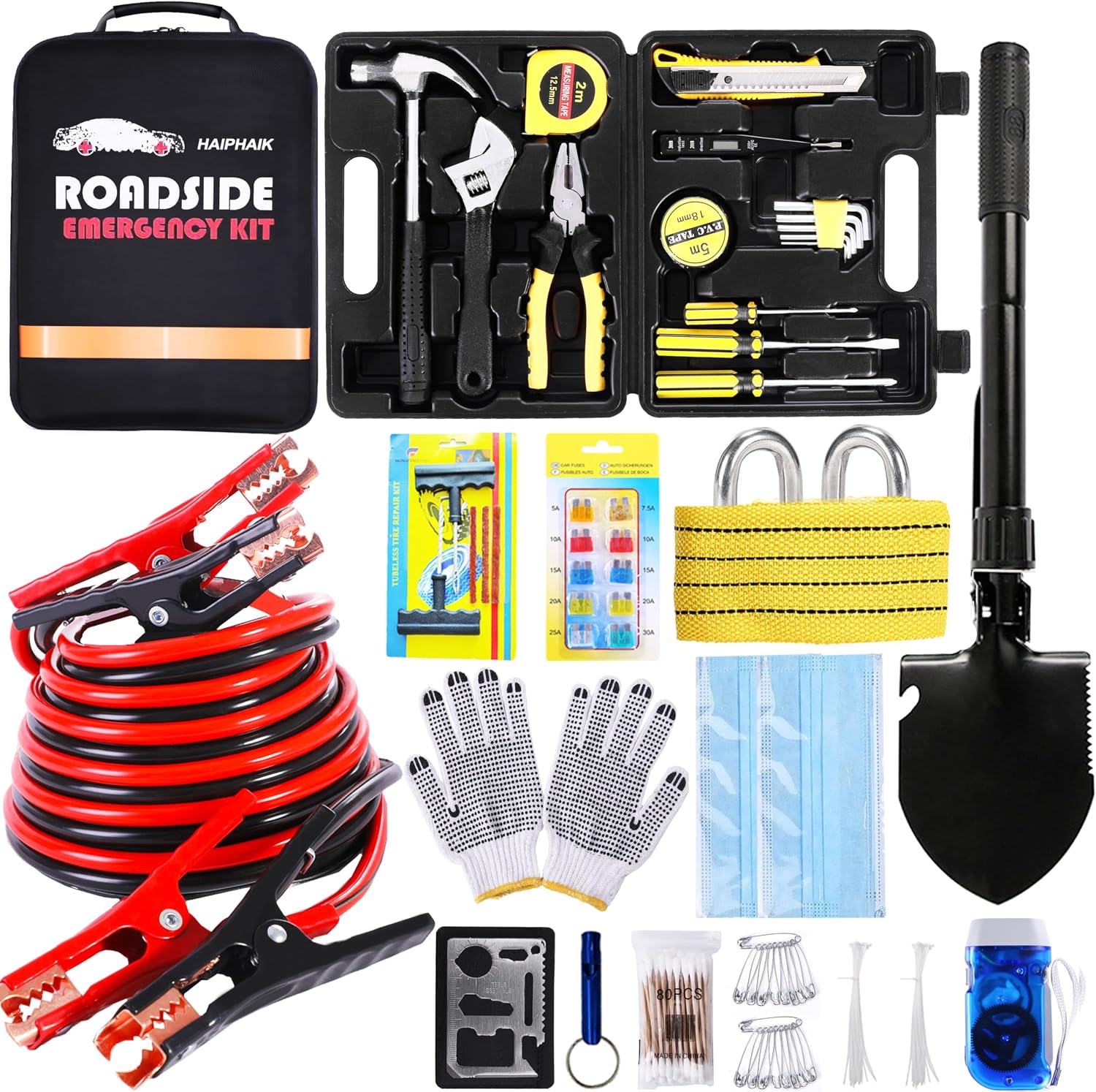 HAIPHAIK 124 piece roadside car emergency kit
