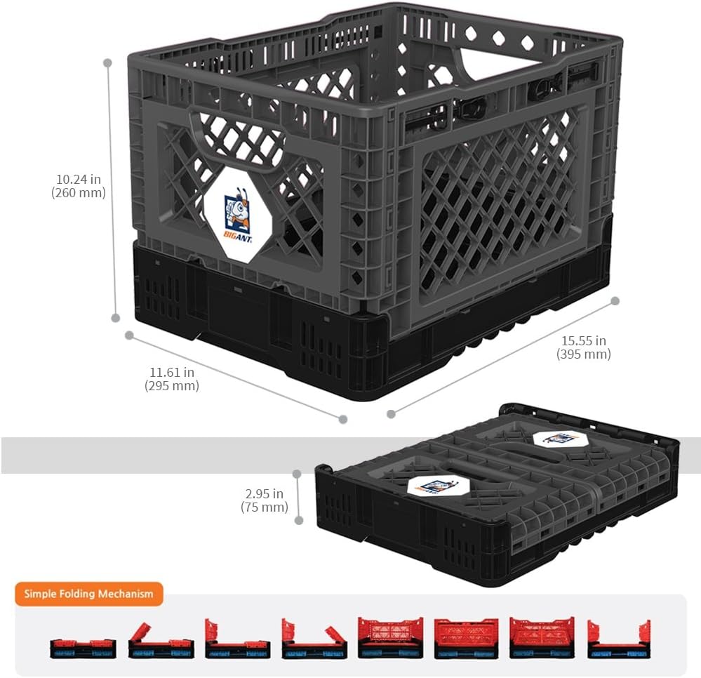 BigAnt heavy duty collapsible stackable plastic milk crate