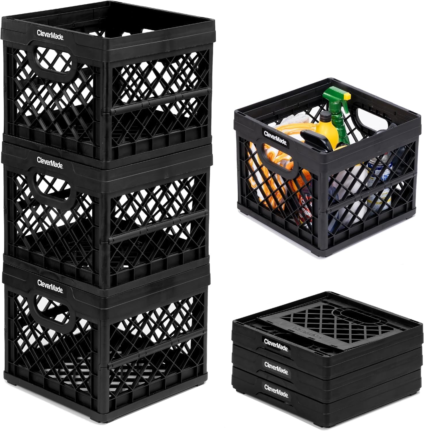 CleverMade 25 liter collapsible milk crate for car storage