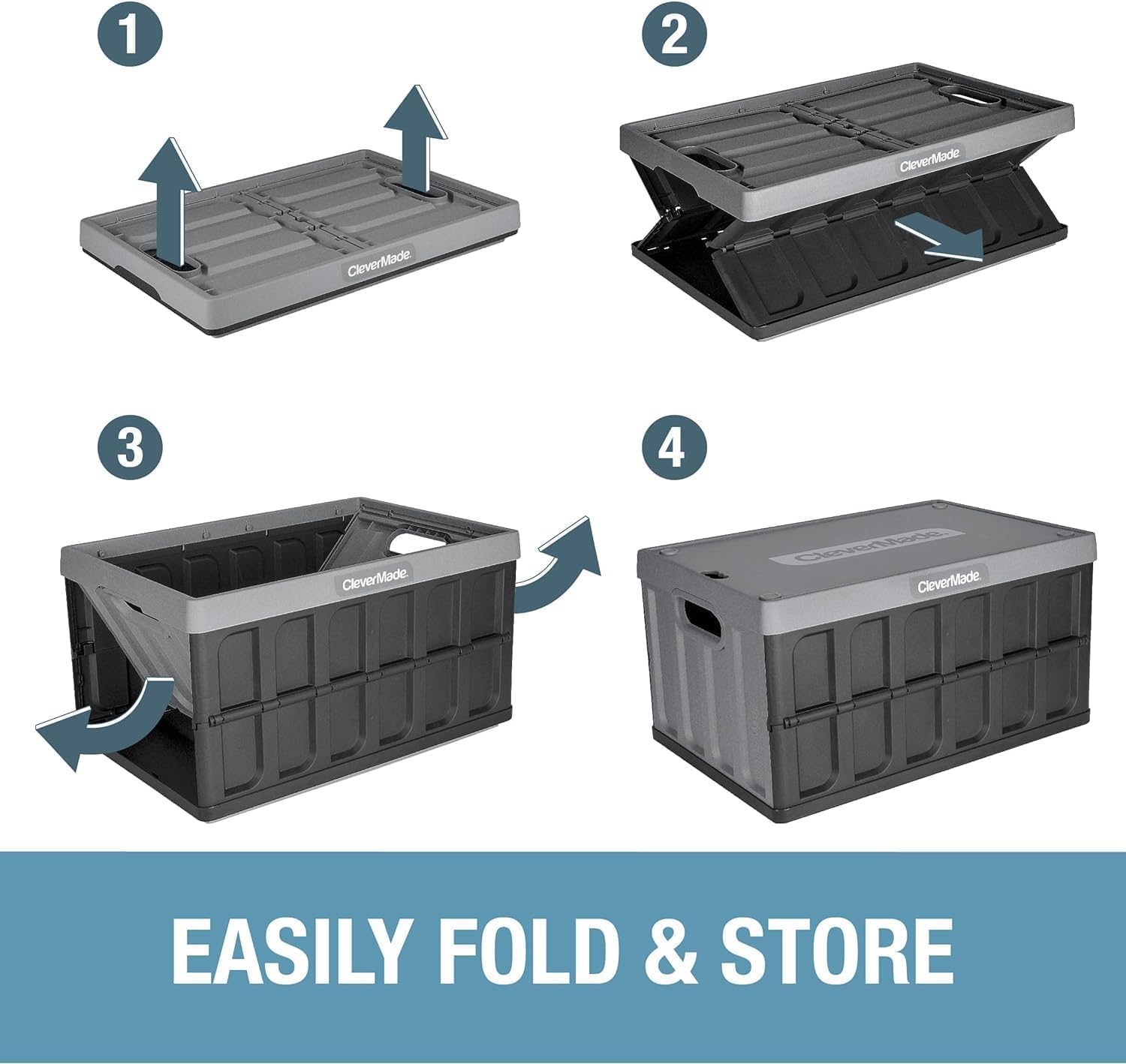 CleverMade 46 liter collapsible storage bin with lid
