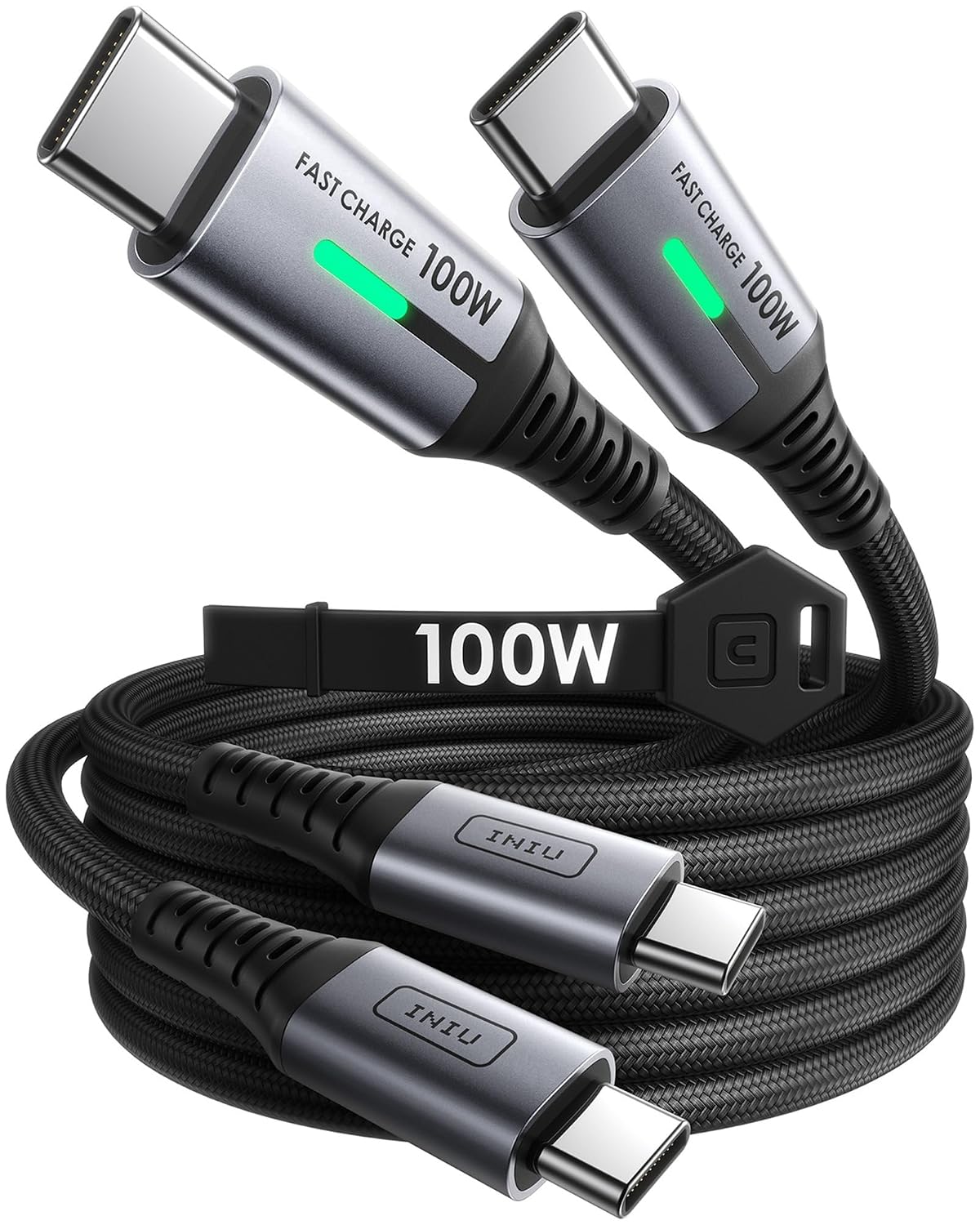 INIU 100W USB-C to USB-C braided charging cable two pack