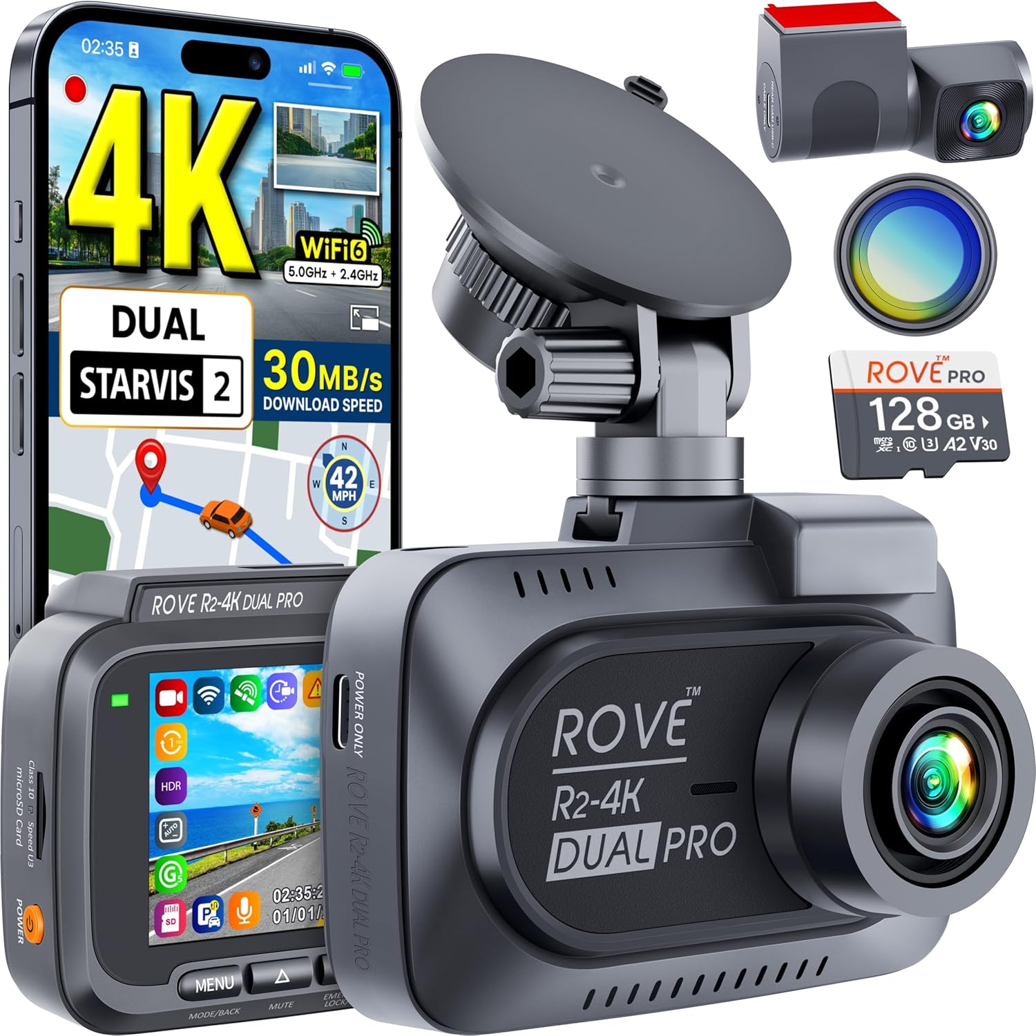 ROVE R2-4K Dual front and rear dash cam