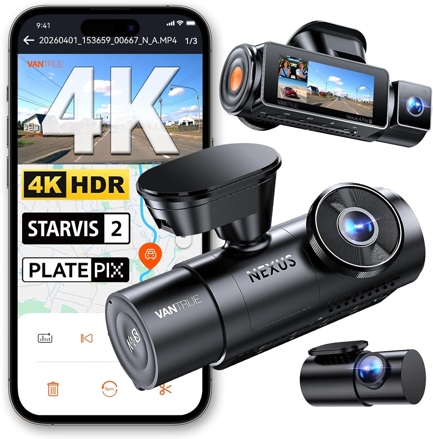 Vantrue N4 Pro S 3-channel dash cam with front cabin and rear cameras