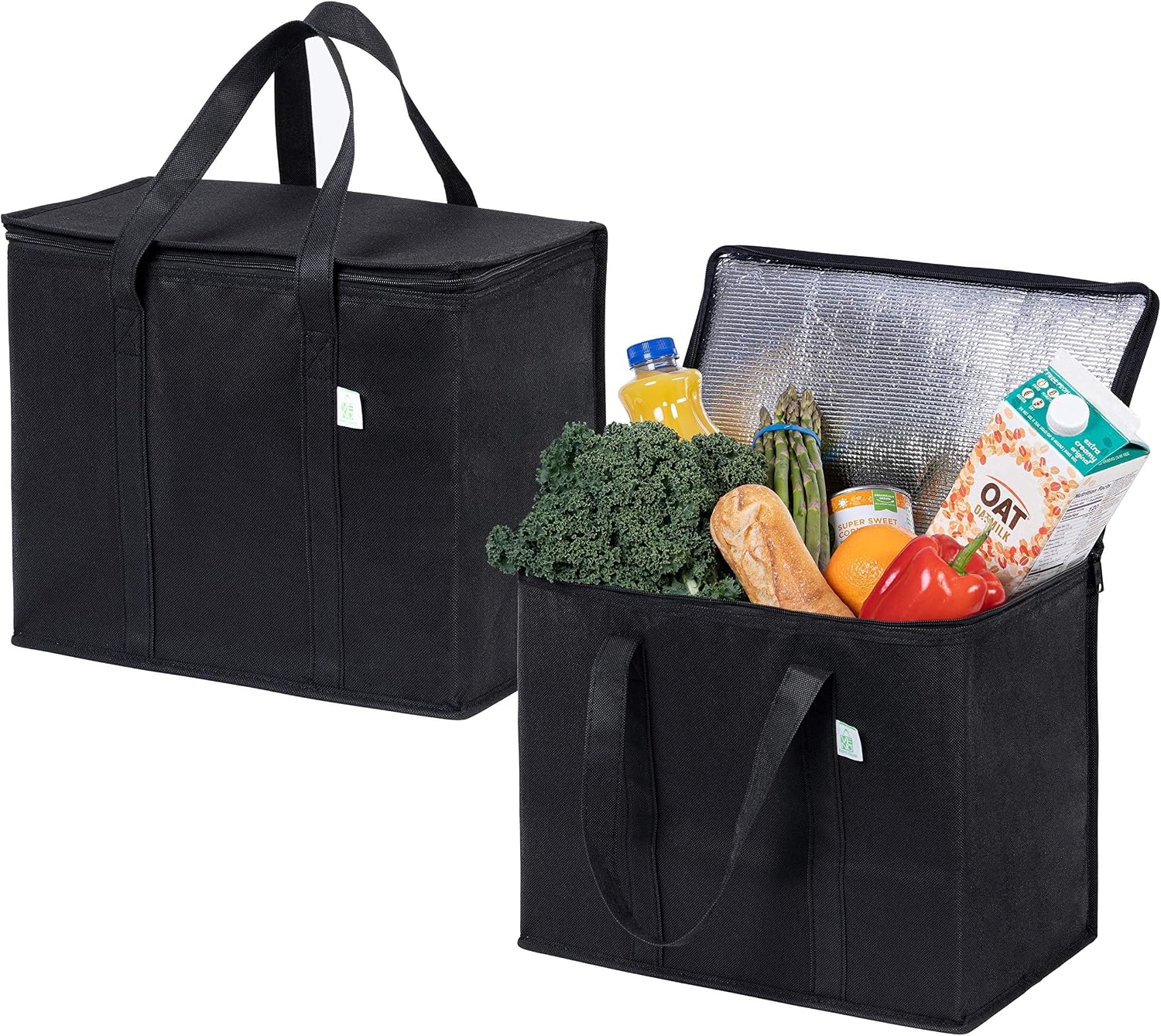 VENO two pack insulated reusable grocery bags for food delivery